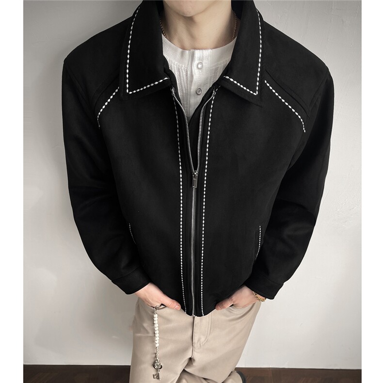 早春新款麂皮绒明线刺绣夹克JK963-特批80控148，男装夹克，电商A072