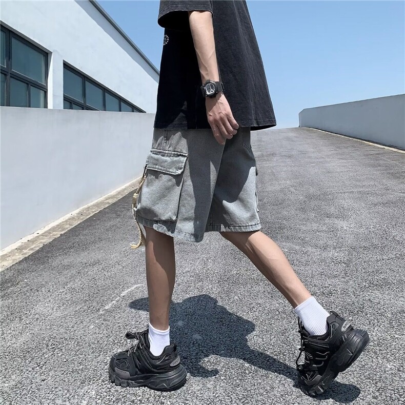 V113-P38工装牛仔短裤夏季薄款休闲中裤宽松大码五分裤子,男装牛仔裤,星座911-1