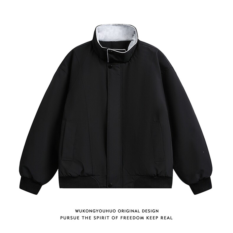 网图 羊羔毛毛领棉服派克服男女冬季2025新款立领工装棉衣外套P78图片
