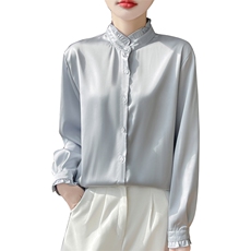 花边领纯色长袖气质单排扣简约干练衬衫，女装衬衫，朝贺羊绒