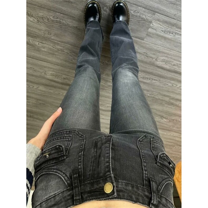 复古大码百搭显瘦高级感高腰显瘦牛仔裤女弹力微喇裤NY749,男装牛仔裤,星座1116A（原606A-3）