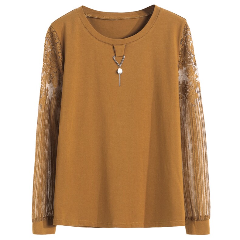 时尚舒适潮流气质T恤圆领拼接长袖2021年秋季百搭，女装T恤，丽影随形