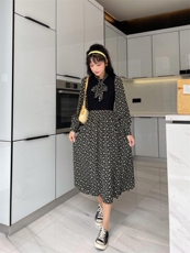 针织拼接碎花连衣裙，女装连衣裙，安玖拉