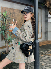 独特超好看涂鸦西装外套女春秋2025新款设计感小众休闲学院风西服，女装西装，浙宝192（原082）