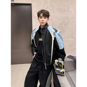 【有货】3607CC-特P85 拼色机车皮衣棉服男加厚立领棒球夹克外套图片