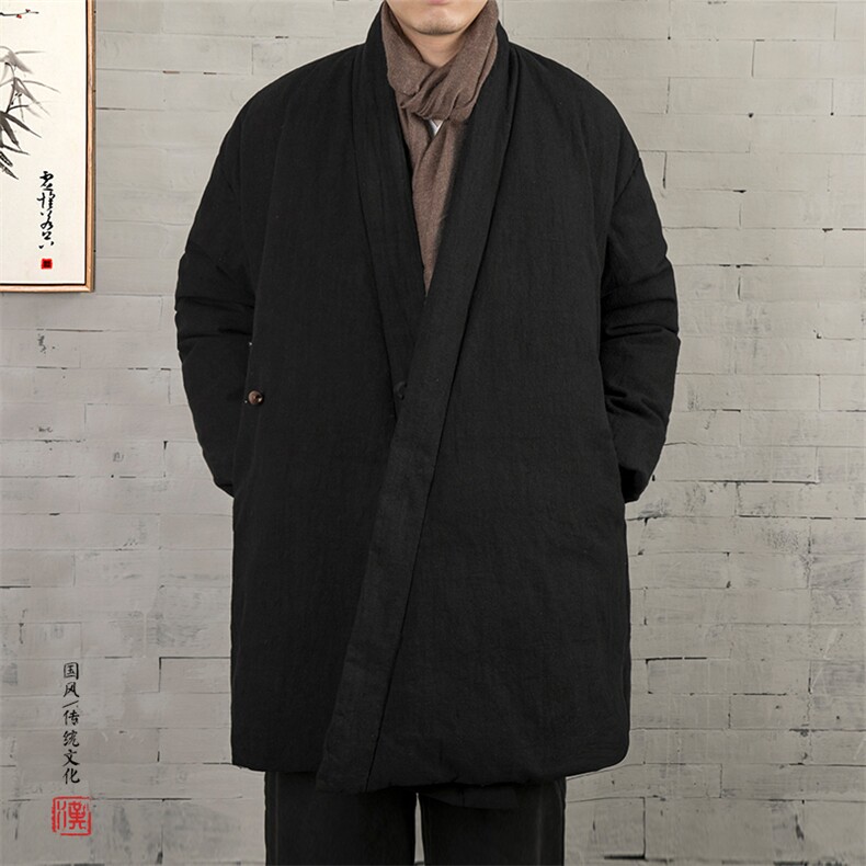 冬装新款风男装中长款男士改良汉服棉袄禅意男外套Y07P150,男装民族服装,钱塘802