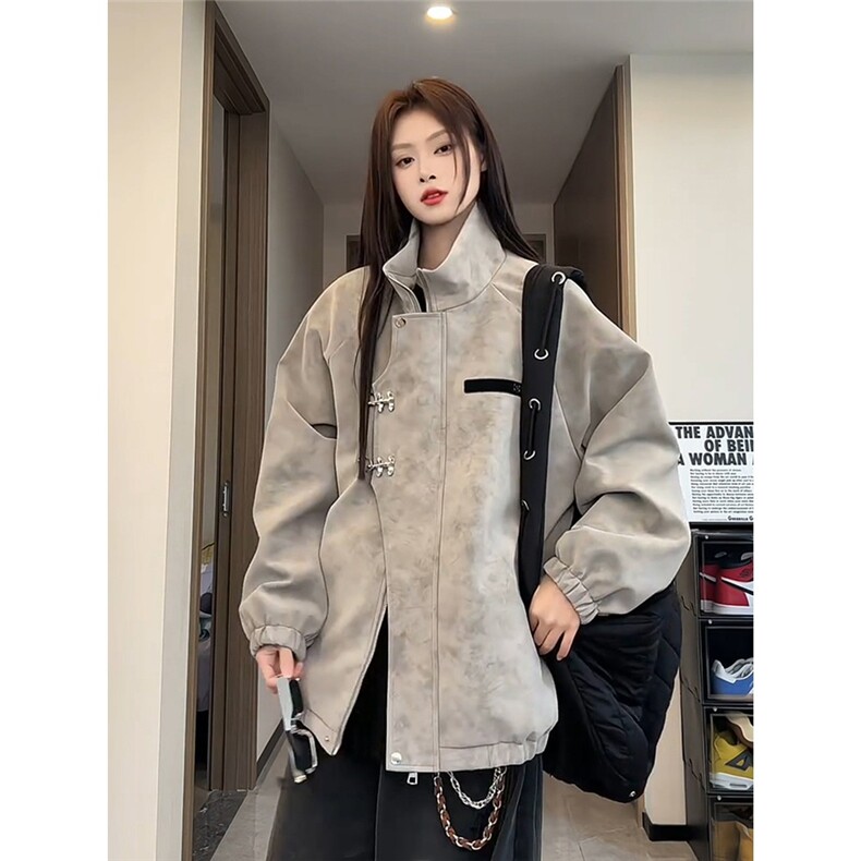 扎染美式飞行夹克皮衣男高级感外套立领飞机扣棒球服L960366-P75,男装夹克,星座1008