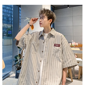XZ-221-1/CS02/P35夏季复古条纹男女情侣短袖衬衣外套图片