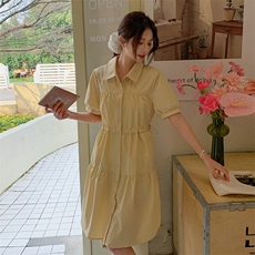 黄色蕾丝披肩法式连衣裙女2025夏季新款韩系收腰减龄小个子衬衫裙，女装连衣裙，浙宝220A