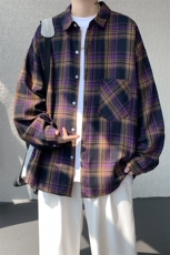 衬衫男春季新款港风宽松大码磨毛格子长袖衬衣CS2019-P35，男装衬衫，星座214-3