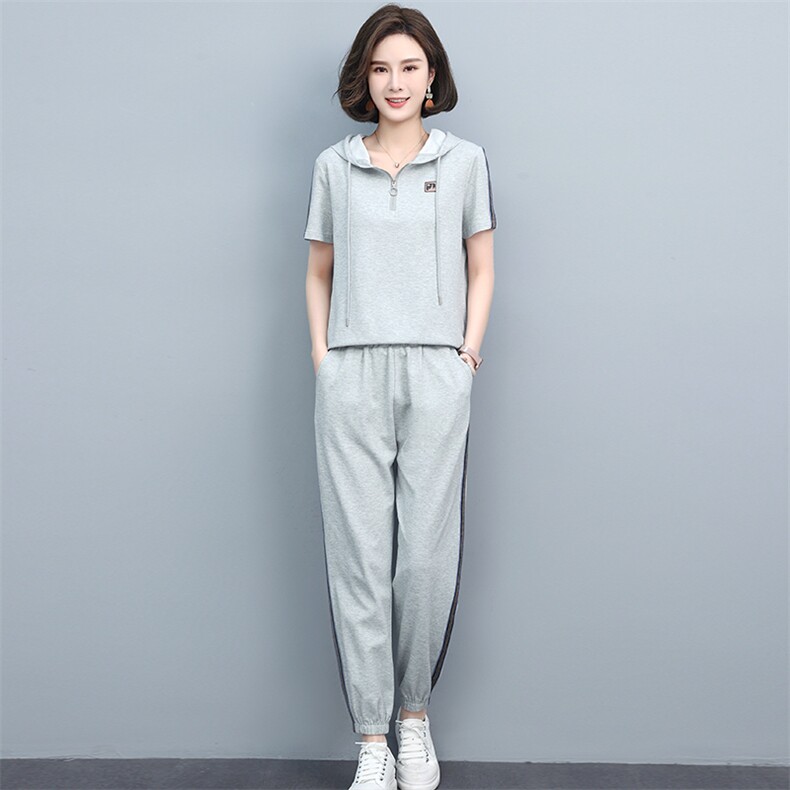 短袖运动套装女2025中年夏装新款时尚洋气年轻小个子妈妈两件套,女装套装/套裙,忆绮罗