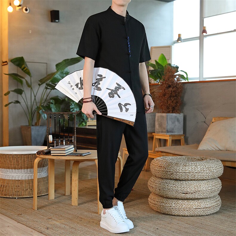 夏季新款风短袖休闲宽松套装民族风长裤唐装 ZT2305-P78图片