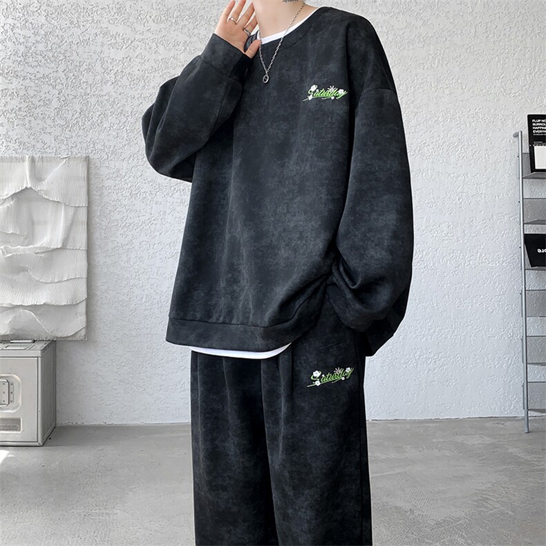 现货TZ759-特批6098高品质高克重秋季新款大码刺绣套装,男装休闲套装,电商A059