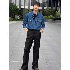 英伦绅士2025休闲百搭设计感双口袋复古牛仔衬衫男士百搭衬衣潮图片