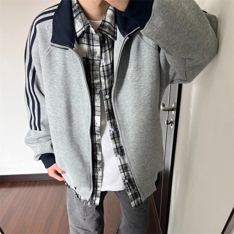 抖音得物高品质美式高街重磅结构设计拼接织带立领卫衣外套CM42，女装短外套，电商A486-1