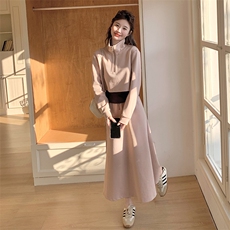 现货--卫衣时尚运动套装裙女春秋2025新款韩系减龄撞色三件套，女装套装/套裙，浙宝203