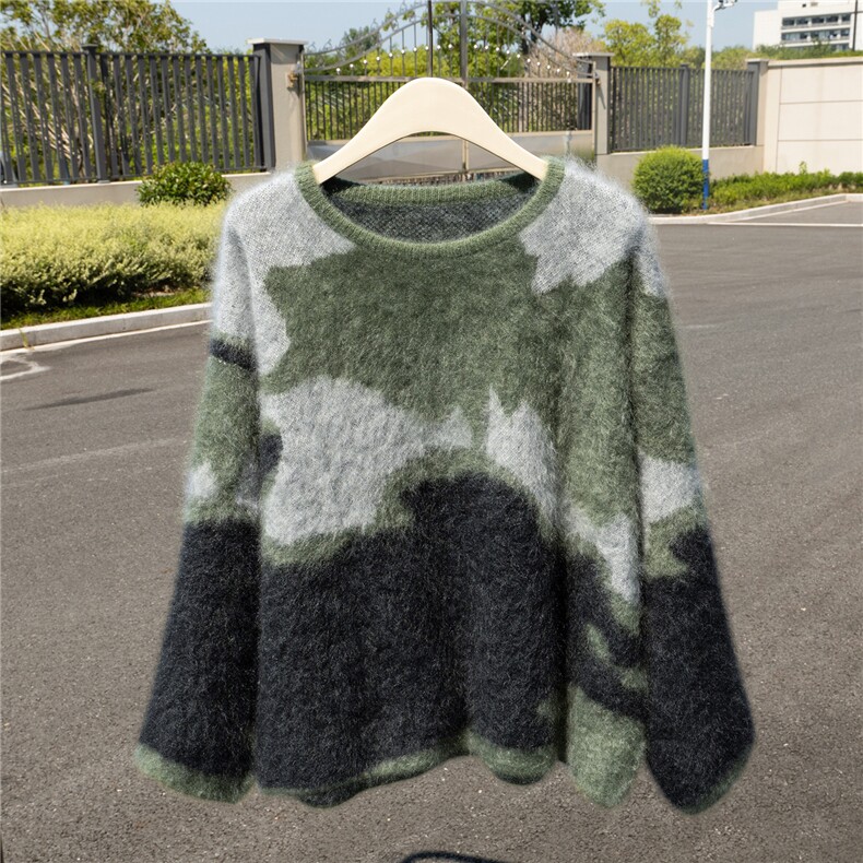 100%山羊绒针织套头毛衣拼色慵懒风长袖针织衫2025秋冬新款，女装羊绒衫，诚赞羊绒