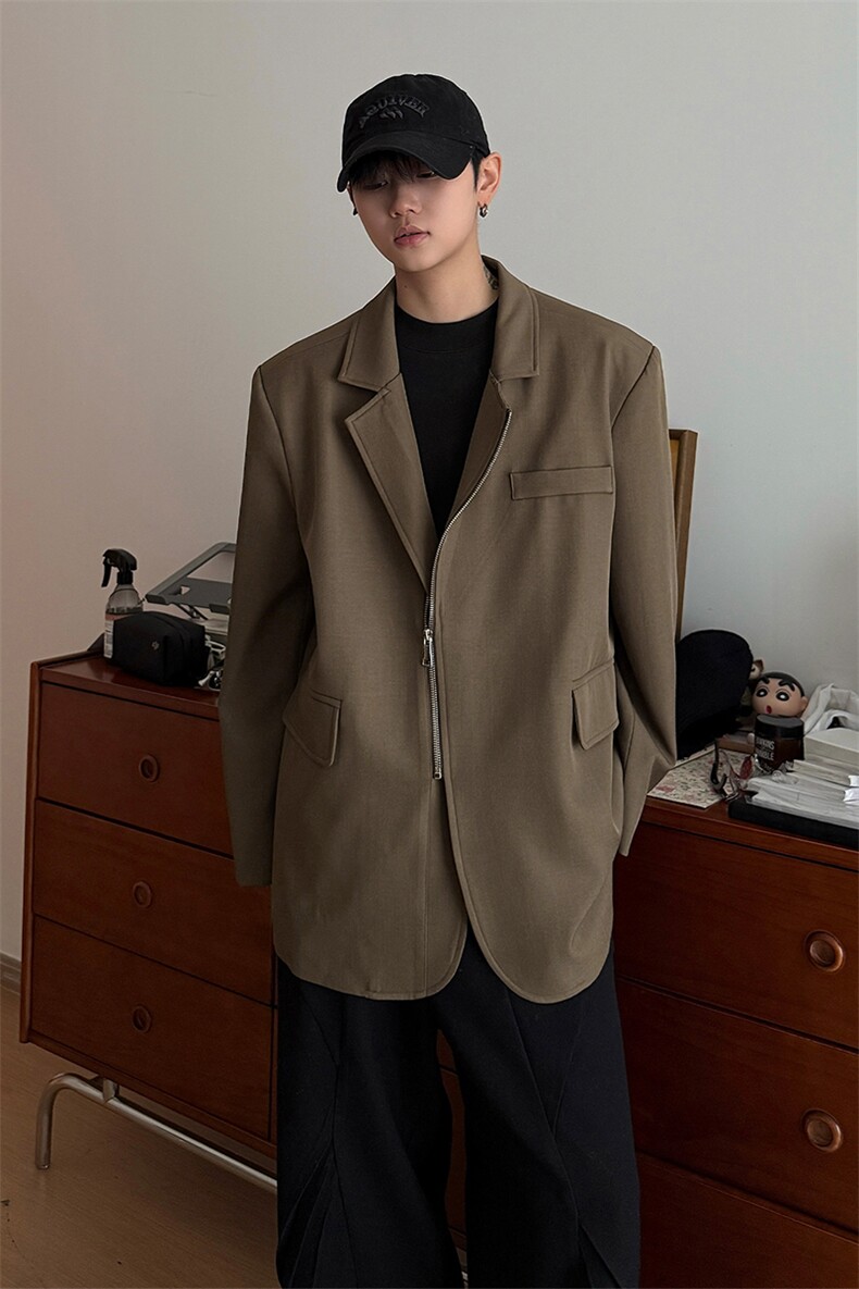 简约款个性西服简约廓形通勤风拉链翻领西装外套HY810P75控118,男装西服,电商A102B