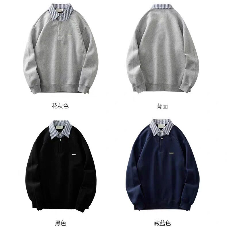 0D629-P48春季假两件衬衫拼接亨利领卫衣外套男韩系宽松polo领,男装衬衫,电商B323A