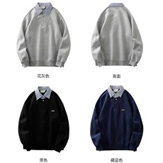 0D629-P48春季假两件衬衫拼接亨利领卫衣外套男韩系宽松polo领，男装衬衫，电商B323A
