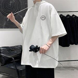 LD54224-P45 连帽短袖t恤男大码胖子带帽五分袖中袖 大皂风图片