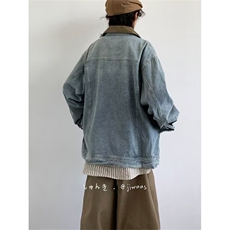 K2644-P64美式渐变色水洗异色领夹克男拼色翻领新款复古做旧，男装T恤，电商B323A