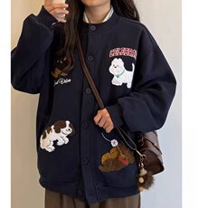春秋百搭可爱卡通毛巾绣开衫卫衣女韩系慵懒风宽松bf外套潮，女装短外套，四季星座505