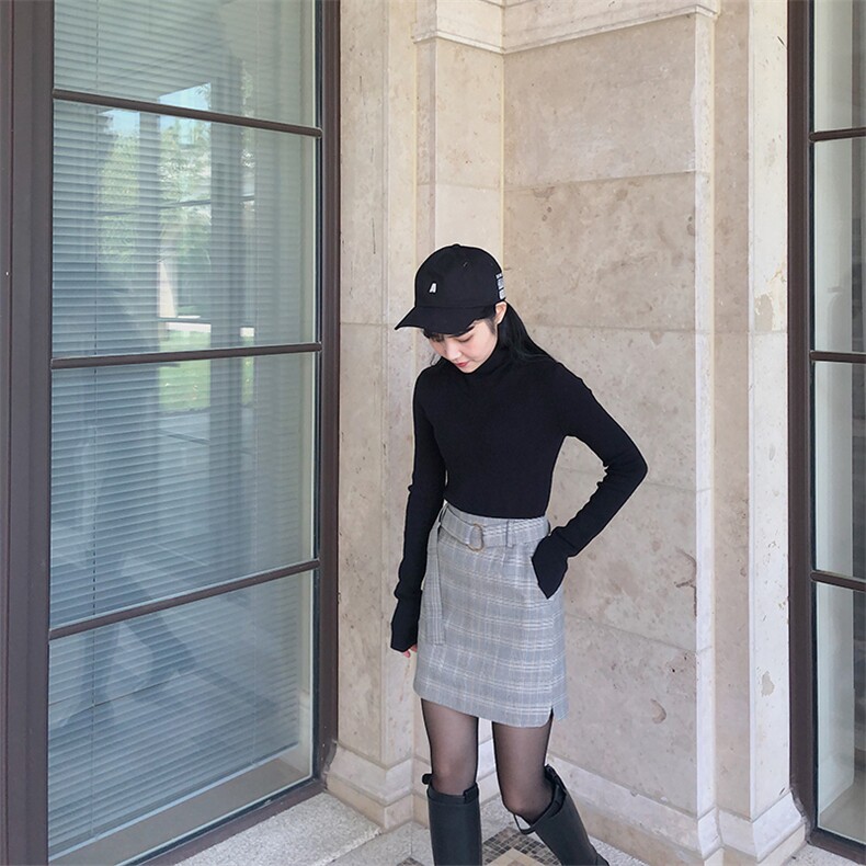 格子a裙半身裙女春秋2021新款高腰经典韩版显瘦小个子包臀短裙，女装半身裙，潮品会