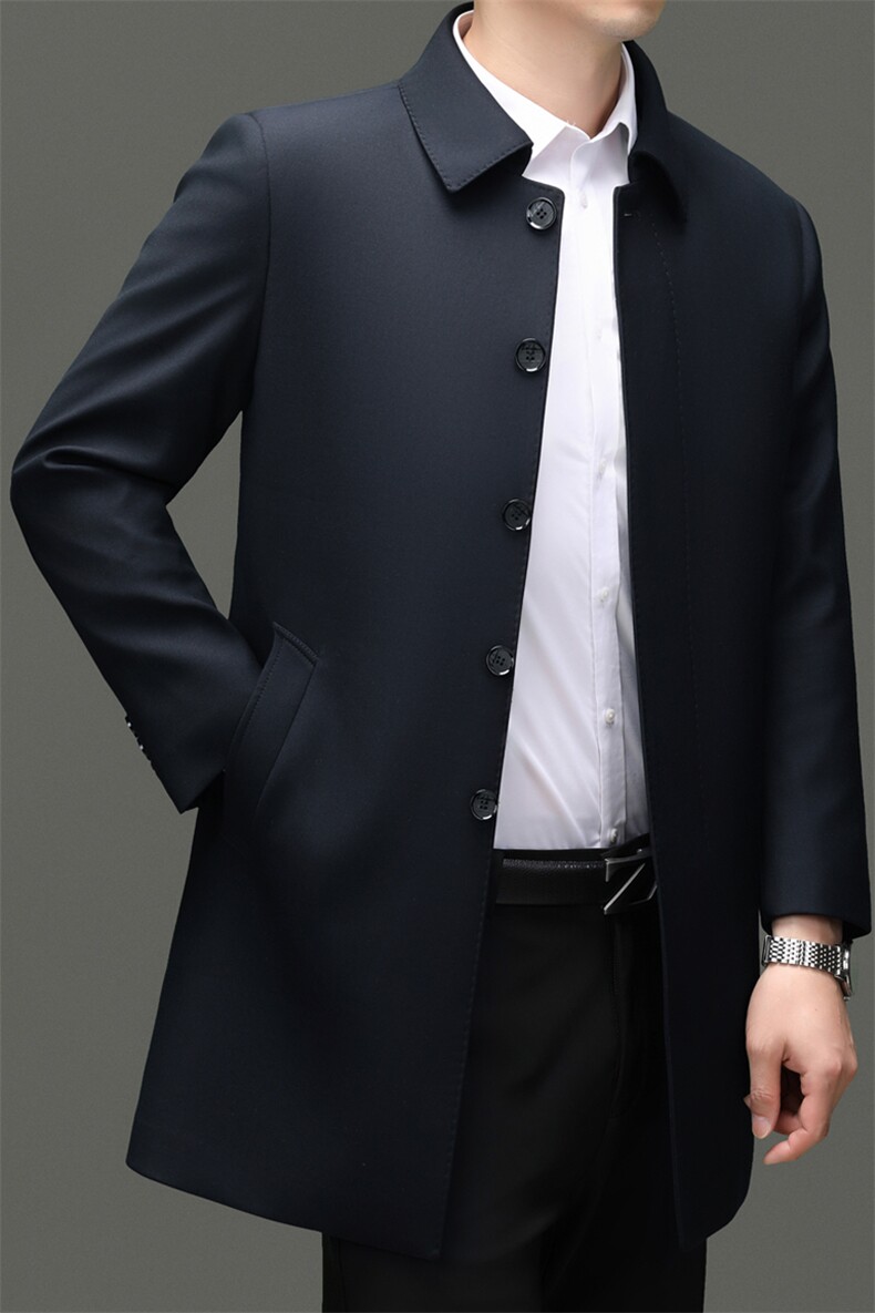 HM8083秋季新款男士风衣翻领商务领导服男装纯色外套,男装风衣,电商B360A（原721A）
