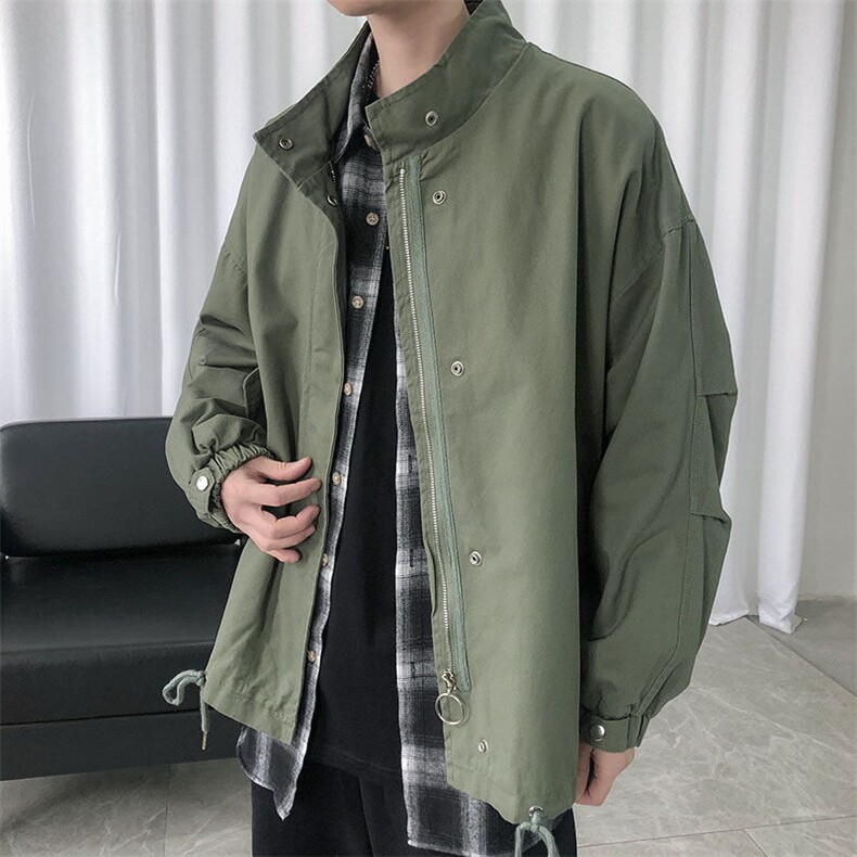 现货水洗棉立领夹克日系宽松工装休闲外套A114-P90,男装夹克,电商A351