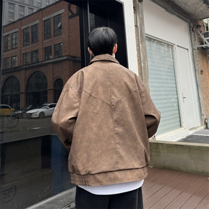 春季皮衣外套男女生同款美式复古潮牌翻领休闲夹克 JK05-P95控128图片