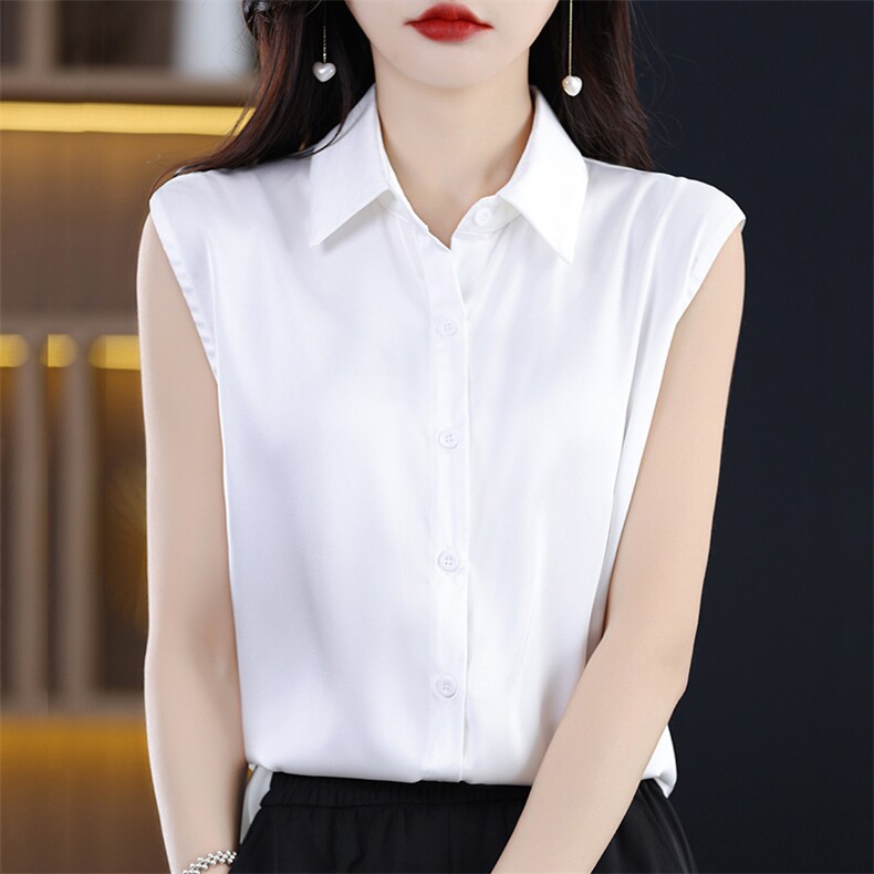 2025夏季新款女士无袖衬衫简约百搭,女装衬衫,臻维羊绒