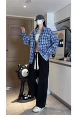 韩版晕染格子衬衫字母款潮流外搭上衣衬衫A061-AC00571-P80，男装衬衫，电商A061