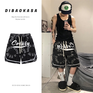 主推差价大美式复古印花牛仔裤高街潮流百搭短裤DK22872-P45图片