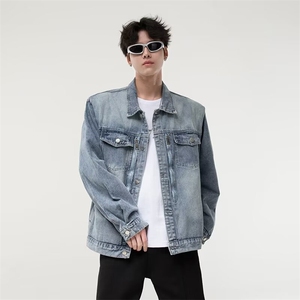 美式水洗牛仔夹克男春秋ins潮牌复古设计感小众情侣款高级感外套图片