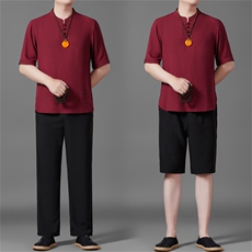 2025夏季亚麻绣花大码风男士透气长裤+短裤三件套MJ5105C-P125，男装牛仔裤，星座1105-3