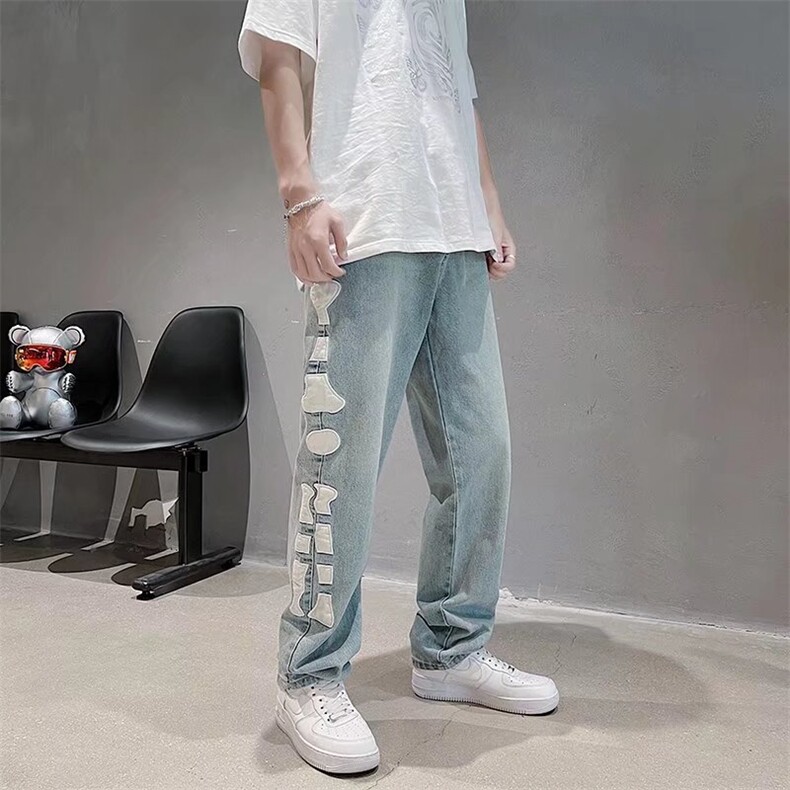牛仔裤男夏季薄款潮牌高街小众设计感休闲长裤直筒宽松N0894-P50,男装牛仔裤,星座308B-1