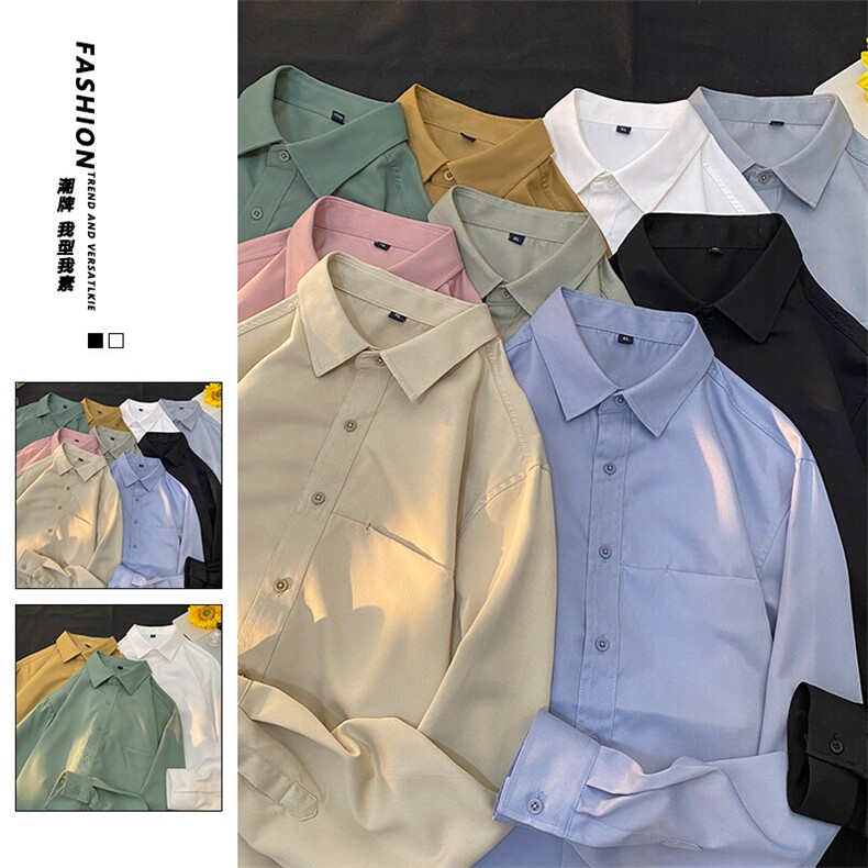 25年春季拼色衬衫长袖大码宽松落肩现货DS-C323-1-7711-特批38，男装衬衫，电商C323-1