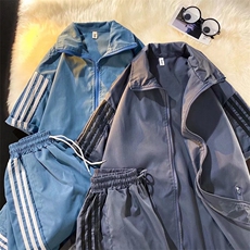 套装灰色三条杆运动套装宽松学生短袖上衣短裤两件套JK07P45，男装休闲套装，星座1116-2