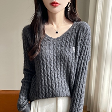 时尚百搭女士羊毛衫羊毛秋冬保暖舒适简约V领毛衣，女装羊毛衫，昭美羊绒
