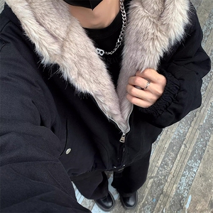 现货高品质美式高街冬季重磅硬挺短款座山雕毛领棉衣男女加厚外套图片