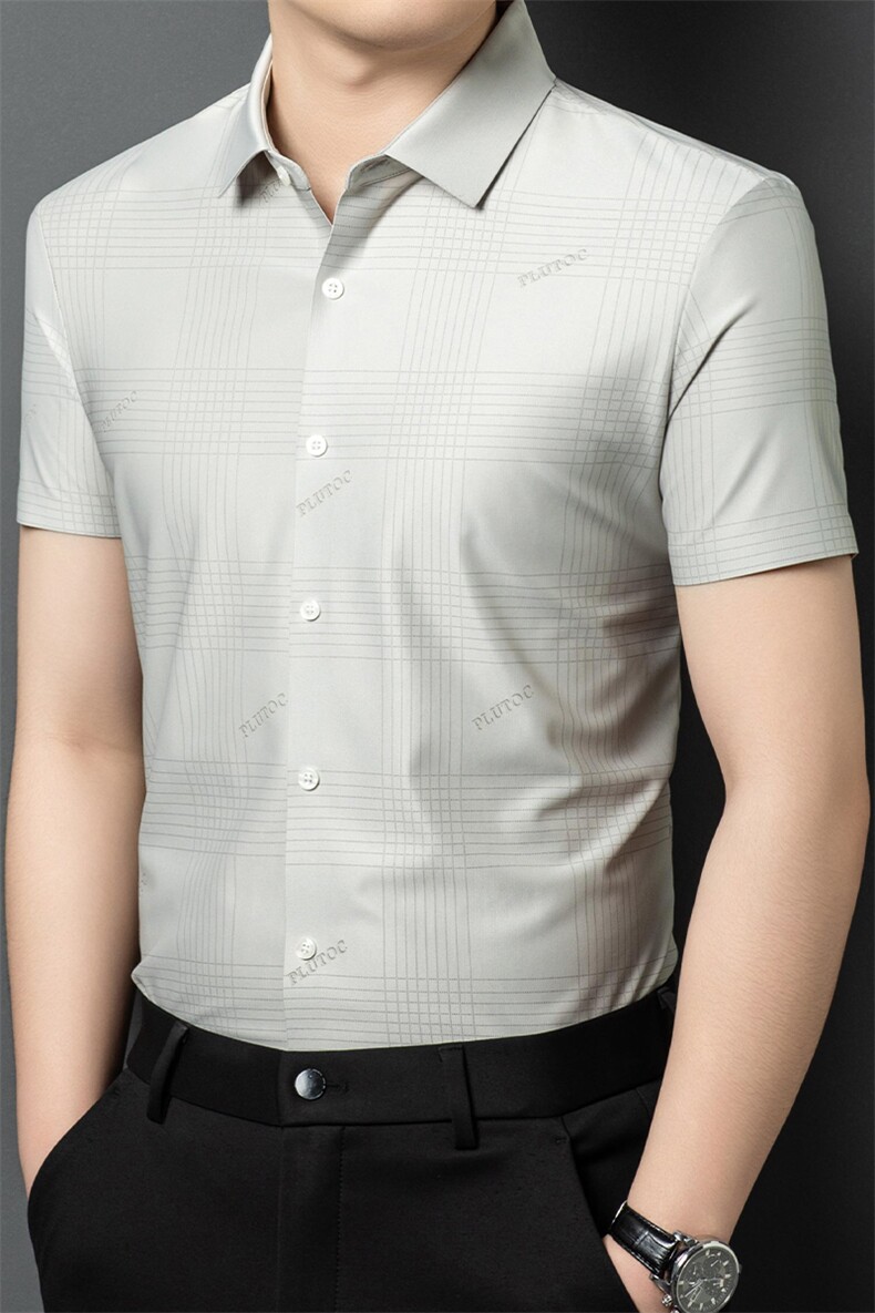 R-ZC5518A夏季新款男士短袖格子衬衣百搭衬衫商务男装,男装T恤,电商B360
