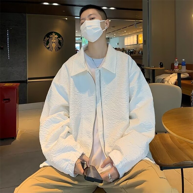 褶皱夹克拉链纯色外套男韩版潮流休闲简约翻领氛围感JK63P60,男装夹克,星座410-2