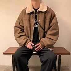 美式复古棕色皮衣外套男秋冬季潮牌高级感夹棉加厚羊羔绒夹克棉衣，男装夹克，星座506A