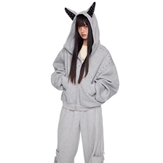 气质百搭新款流行ins文艺重磅华棉复合铆钉连帽卫衣男女潮流网图，男装卫衣，星座613