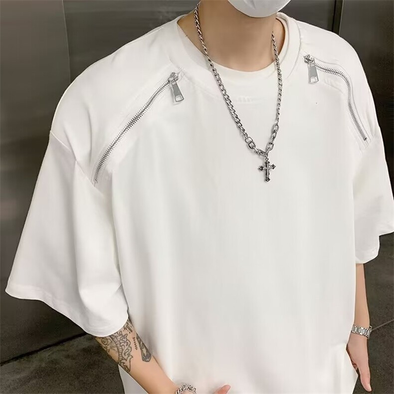 夏季男圆领拉链纯棉短袖T恤LT37P33,男装T恤,星座1116-2