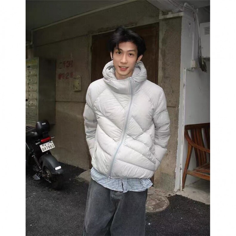 网图冬季斜拉链连帽排骨轻量保暖棉服MY125/P110,男装棉衣,星座205-3