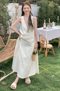 2025夏季复古小众拉链式抽绳收腰显瘦大口袋背心连衣裙女 DJ6838图片