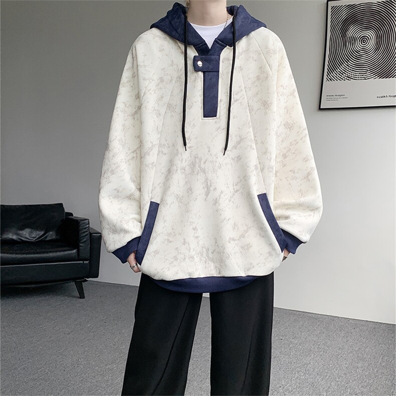 WY10158-特P55控98新款连帽撞色解构拼接大码男宽松情侣卫衣,男装卫衣,电商A059
