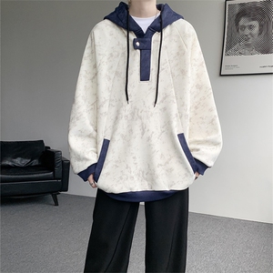 WY10158-特P55 控98 新款连帽撞色解构拼接大码男宽松情侣卫衣图片